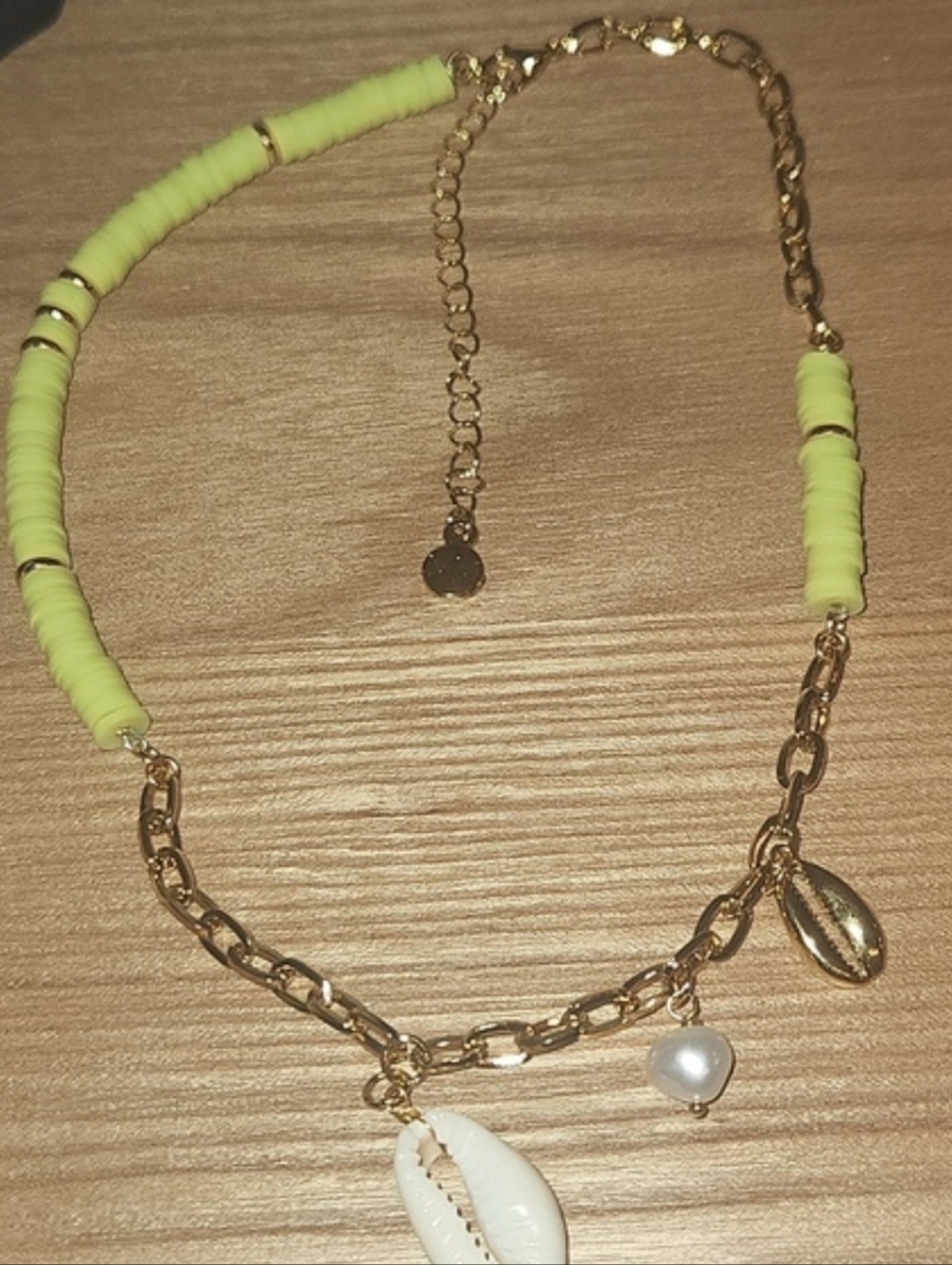 MAYAMAR x Invicta Lime Green Heishi Charm Necklace Cowrie Shell Pearl - Picture 3 of 5